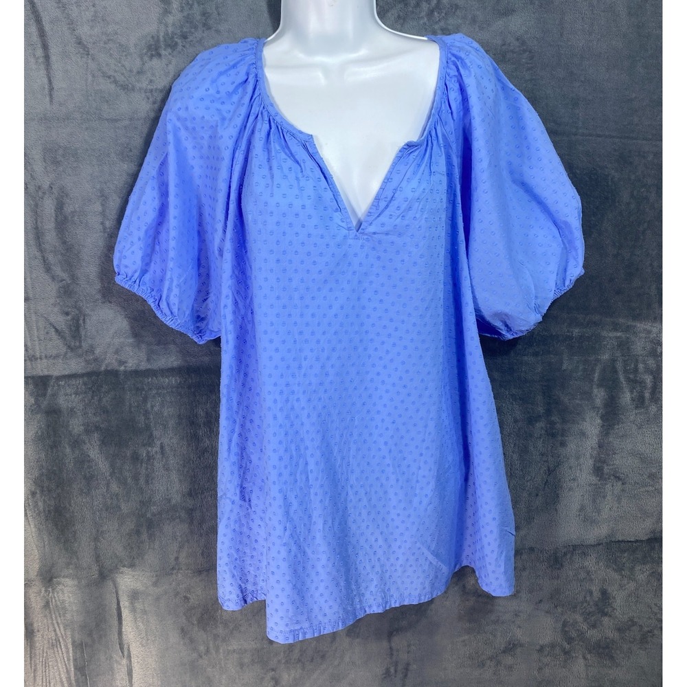 Lane Bryant Swiss Dot Blouse Womens Plus 2XL Blue All Cotton Flutter Sleeve Boho